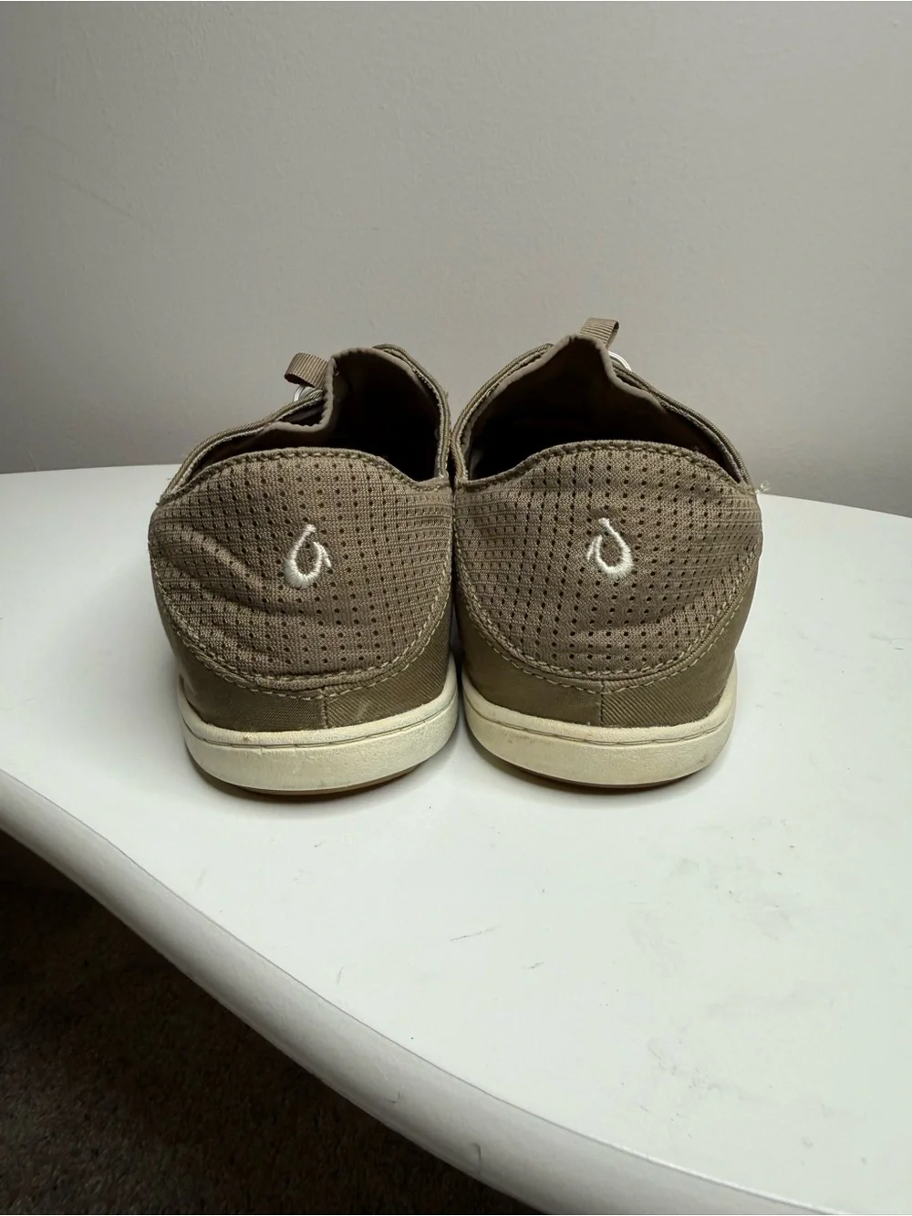 OluKai Men's Olive Taupe Slip-On Loafers with Cream Sole